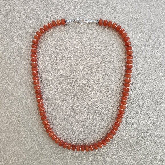 ORANGE COLORED JADE NECKLACE--20" - Picture 3 of 4